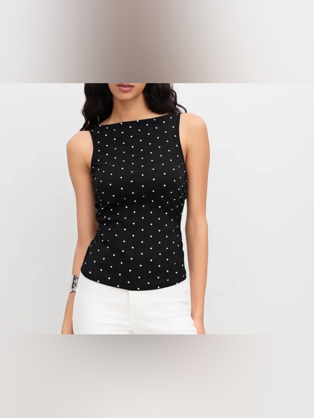 Sleeveless Black Polka Dot Tank Top
